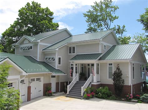 white houses with green metal roofs|exterior colors with green roof.